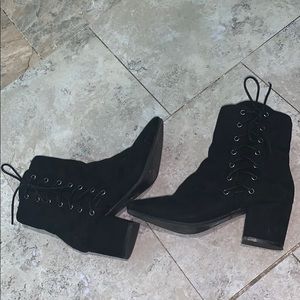 Bamboo Lace Up Suede Booties